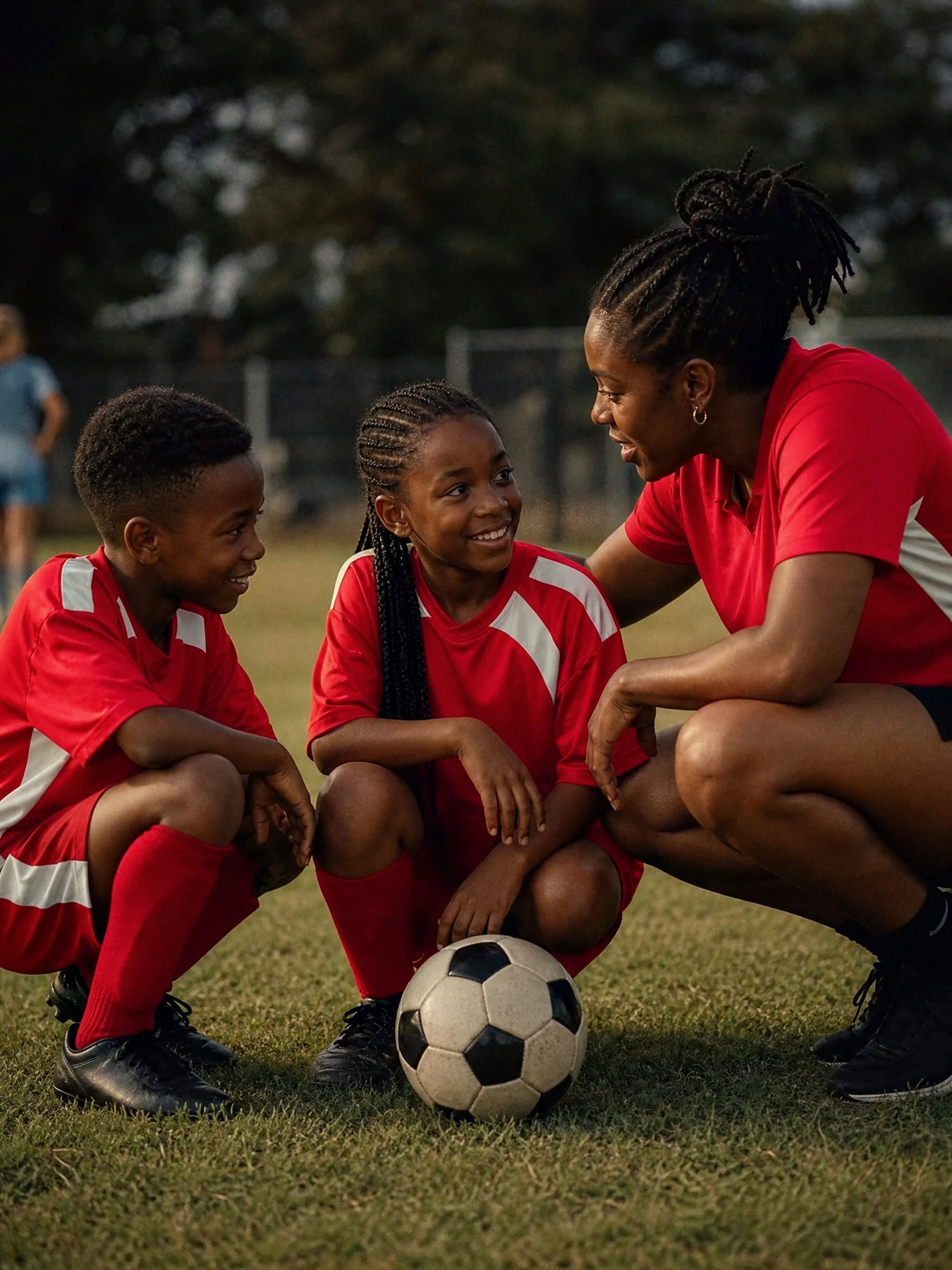 A coach encouraging young players during training