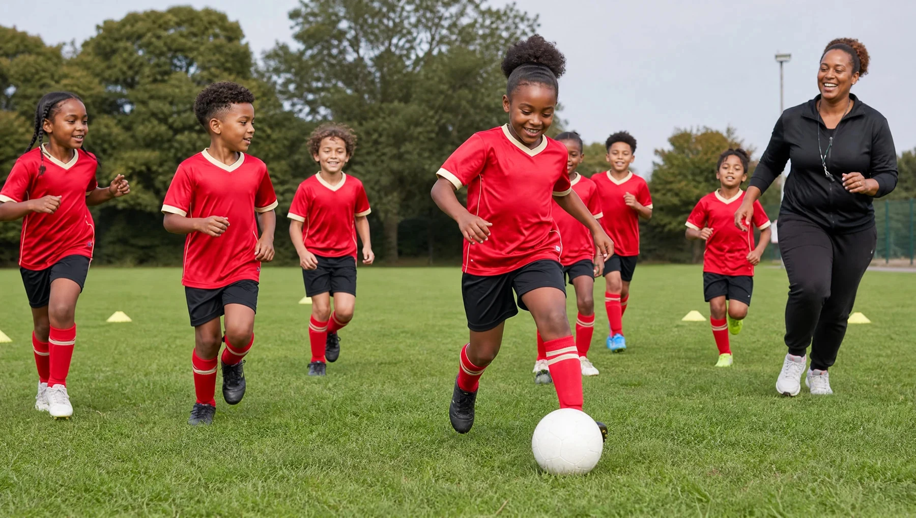 Young footballers enjoying a training session on the pitch